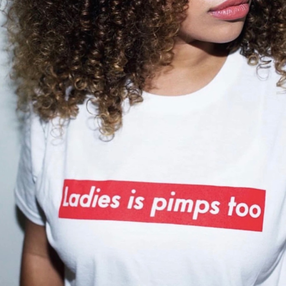 Ladies is pimps too white tshirt size L